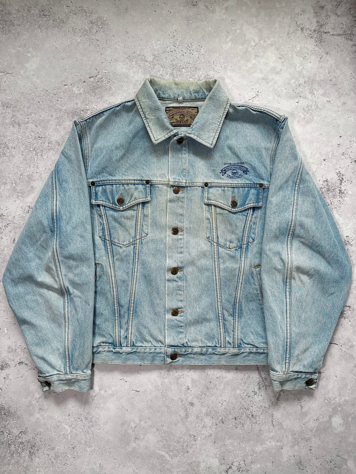 Armani Jeans 1990s Enzyme Wash Trucker Denim Jacket (L)