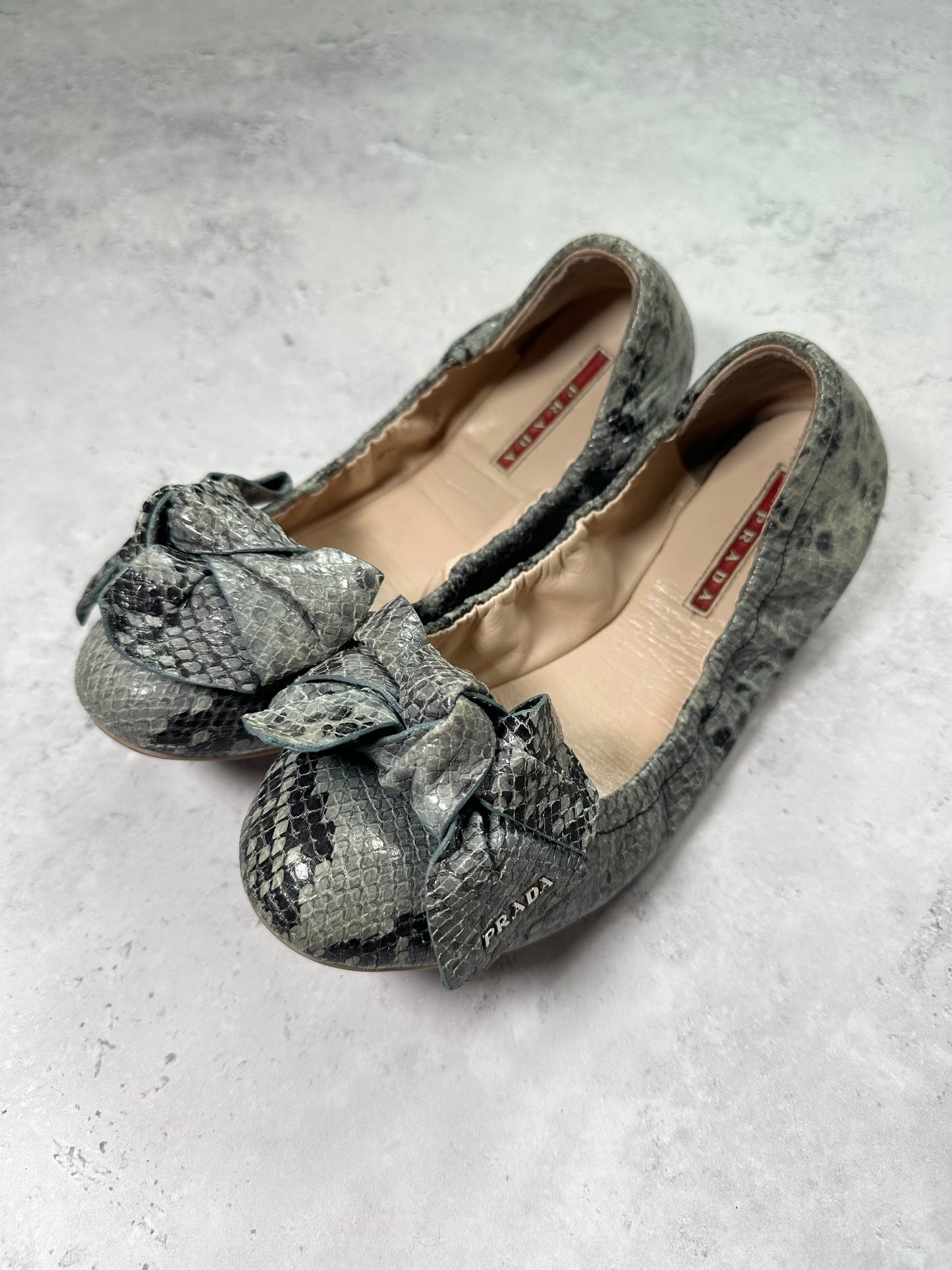 Prada Python Print Bow Ballet Flats (EU37.5)