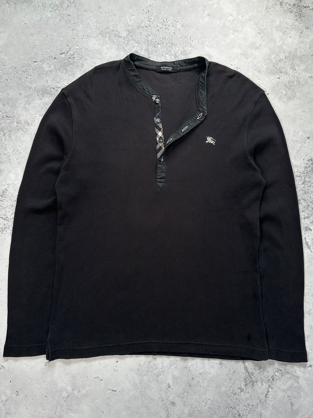Burberry Black Label 2009 Ribbed Cotton Longsleeve Henley Tshirt (M)