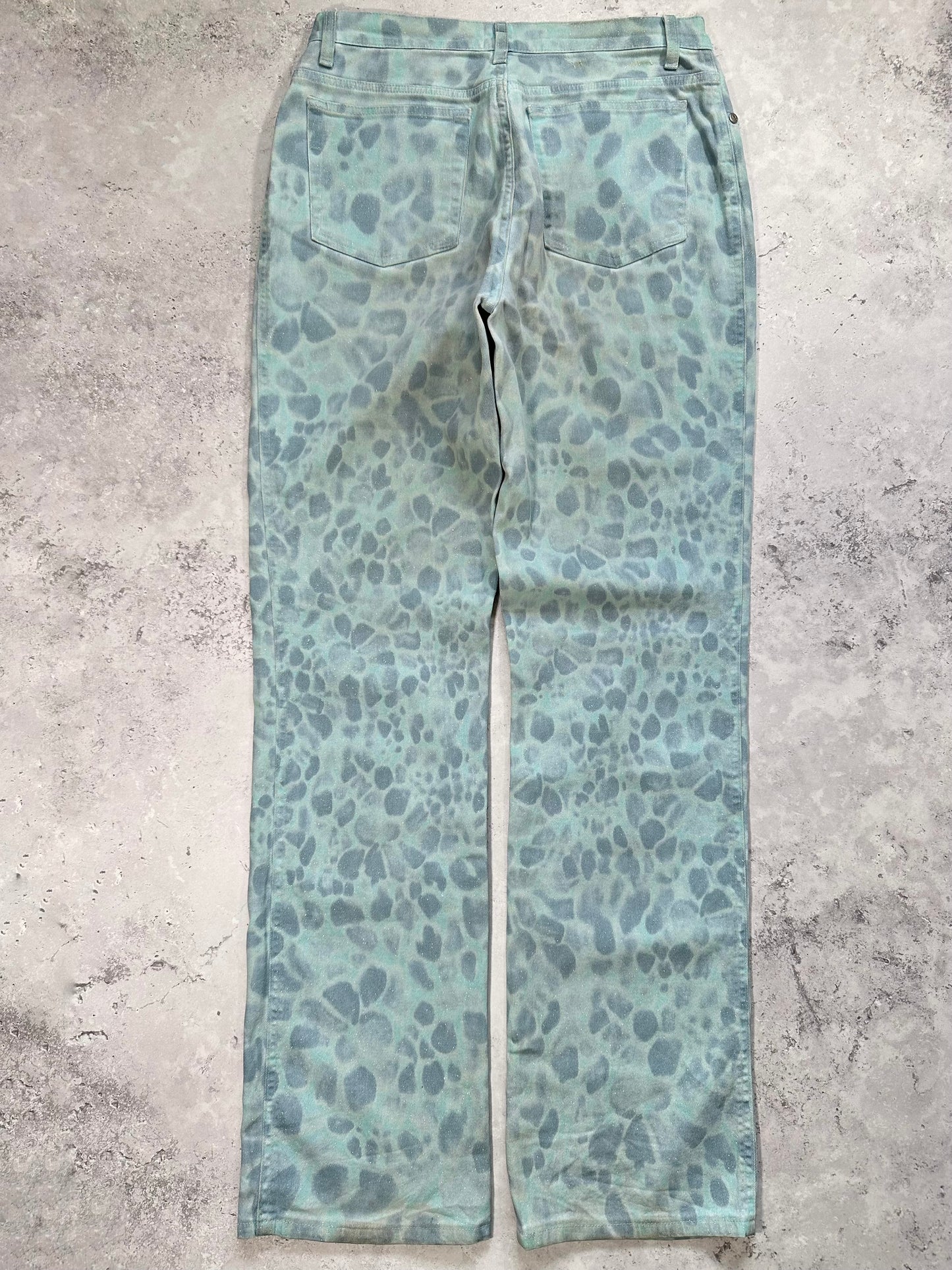 Roberto Cavalli Aqua Python Print Glitter Jeans (Waist 28”)