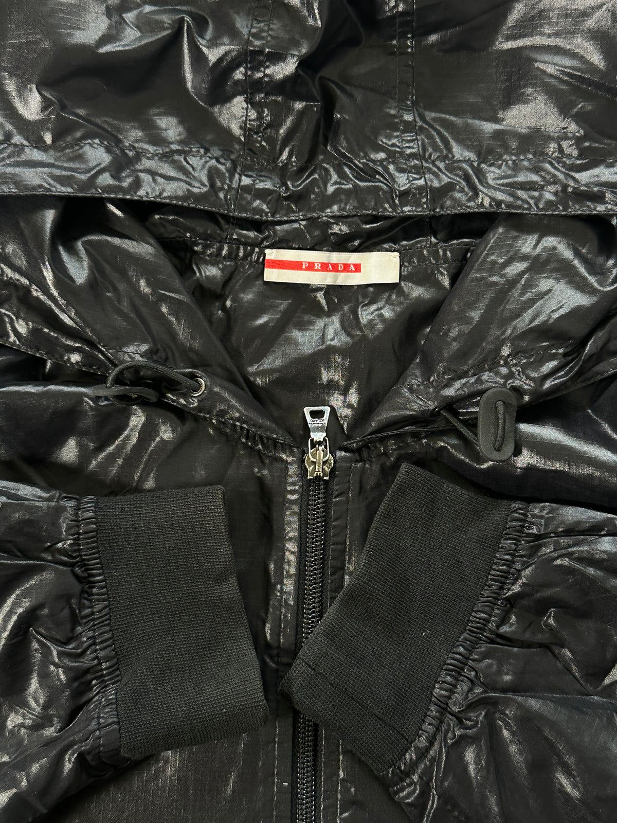Prada Sport 2006 Black Tab Glossy Shell Zip Jacket (S)