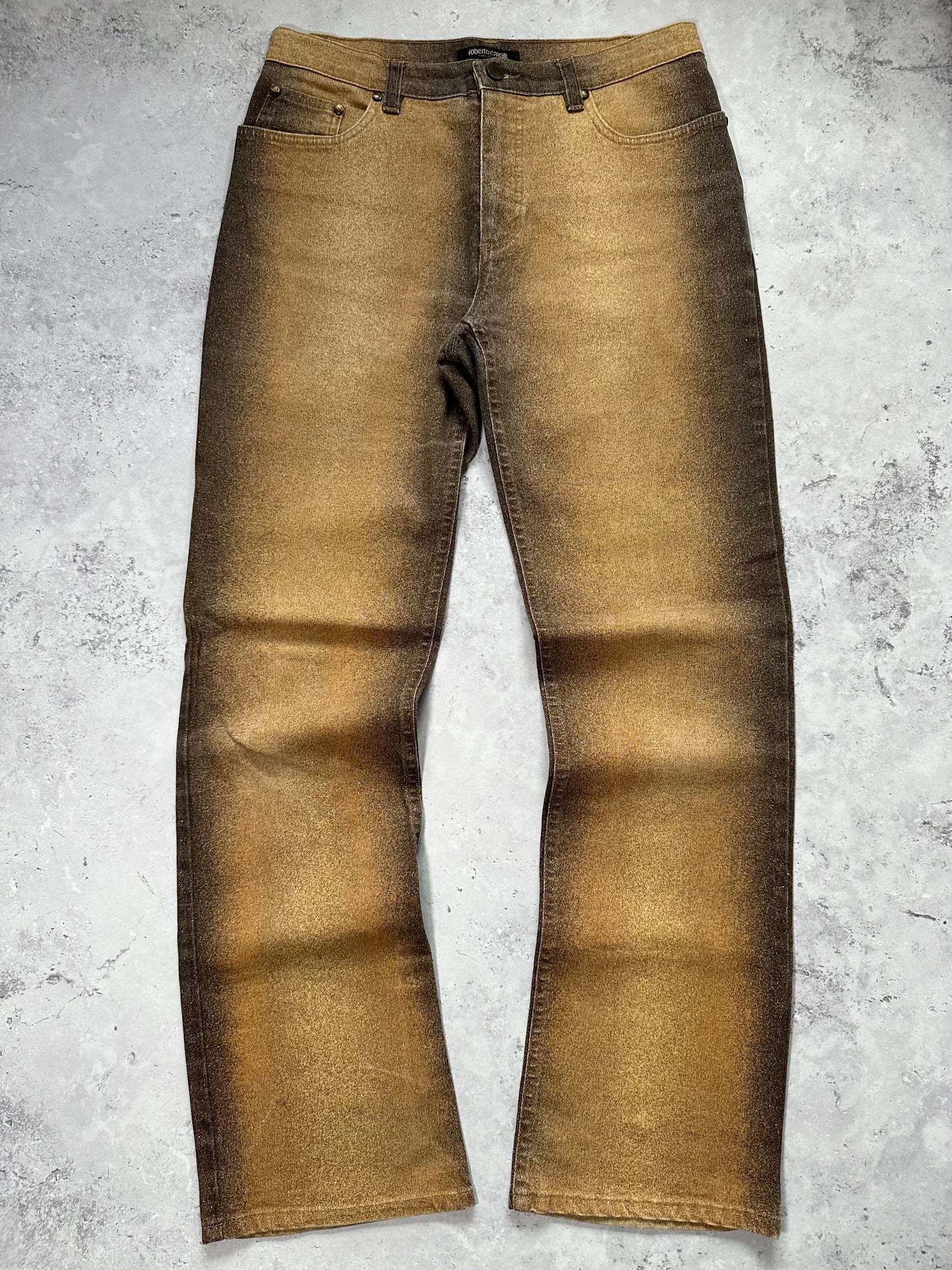Roberto Cavalli 2002 Gradient Foil Straight Leg Jeans (W30 L31)