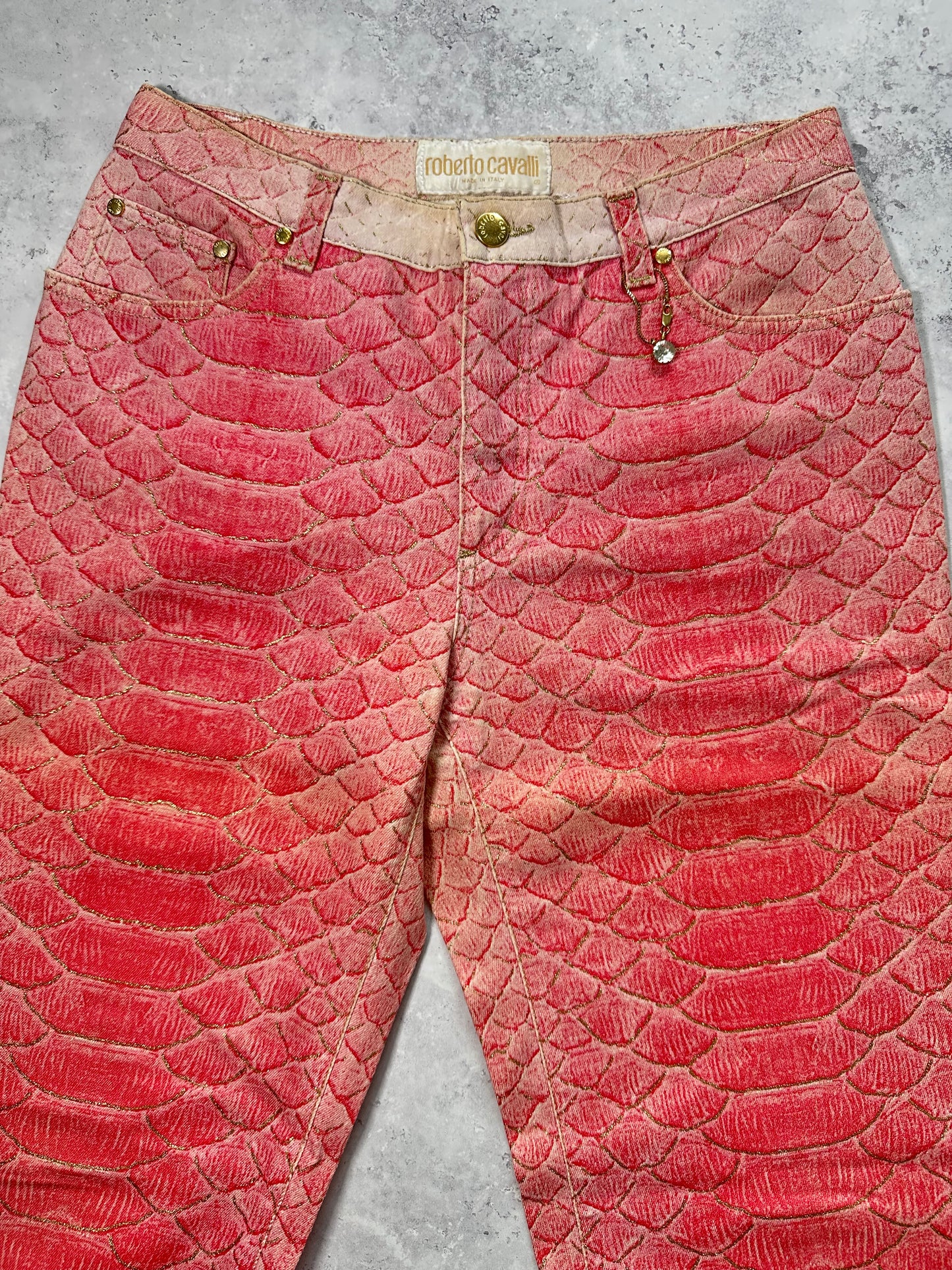 Roberto Cavalli S/S1999 Pink Python Glittered Swarovski Jeans (W29 L32)