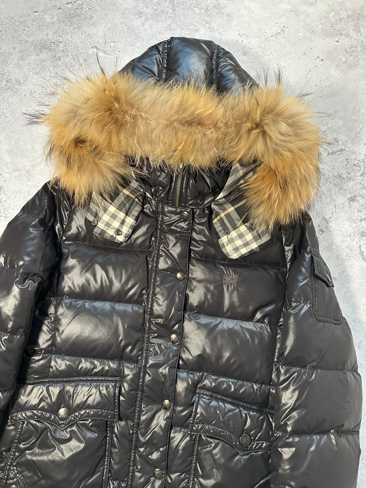 Burberry Blue Label 2009 Fur Hood Down Puffer Jacket (40, fits S-M / 8-10)
