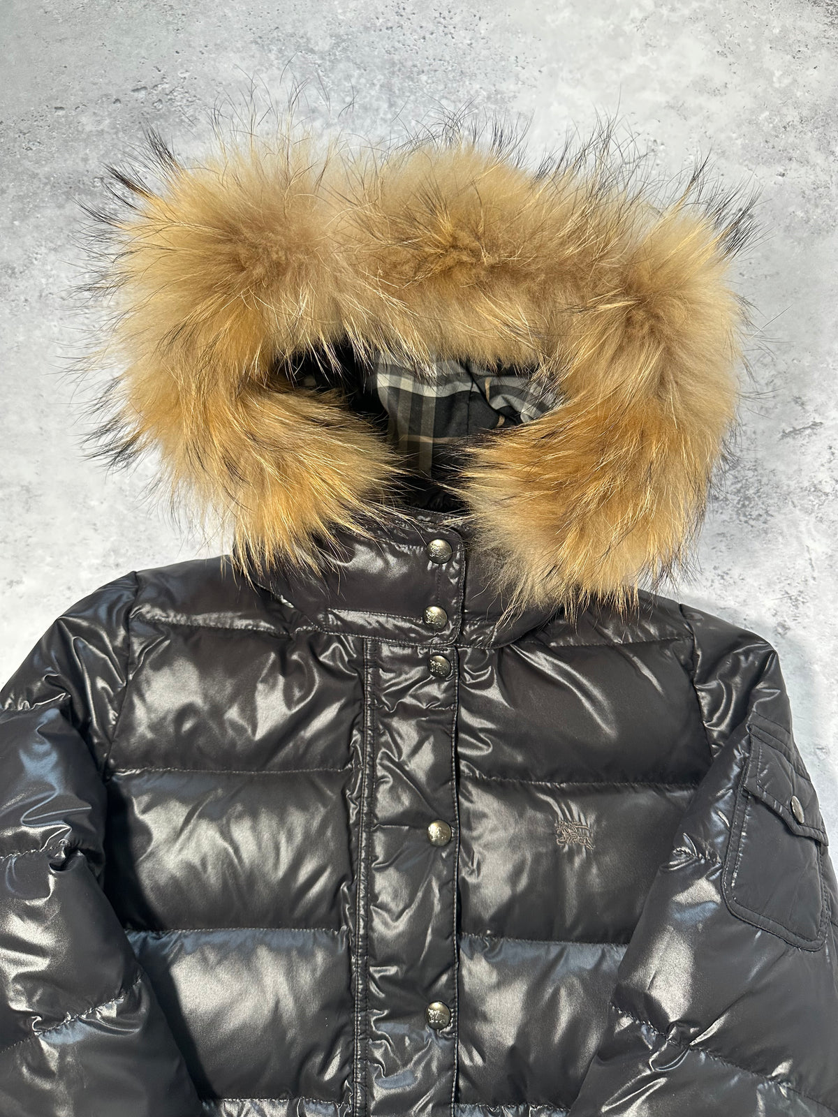 Burberry Blue Label 2009 Fur Hood Down Puffer Jacket (40, fits S-M / 8-10)