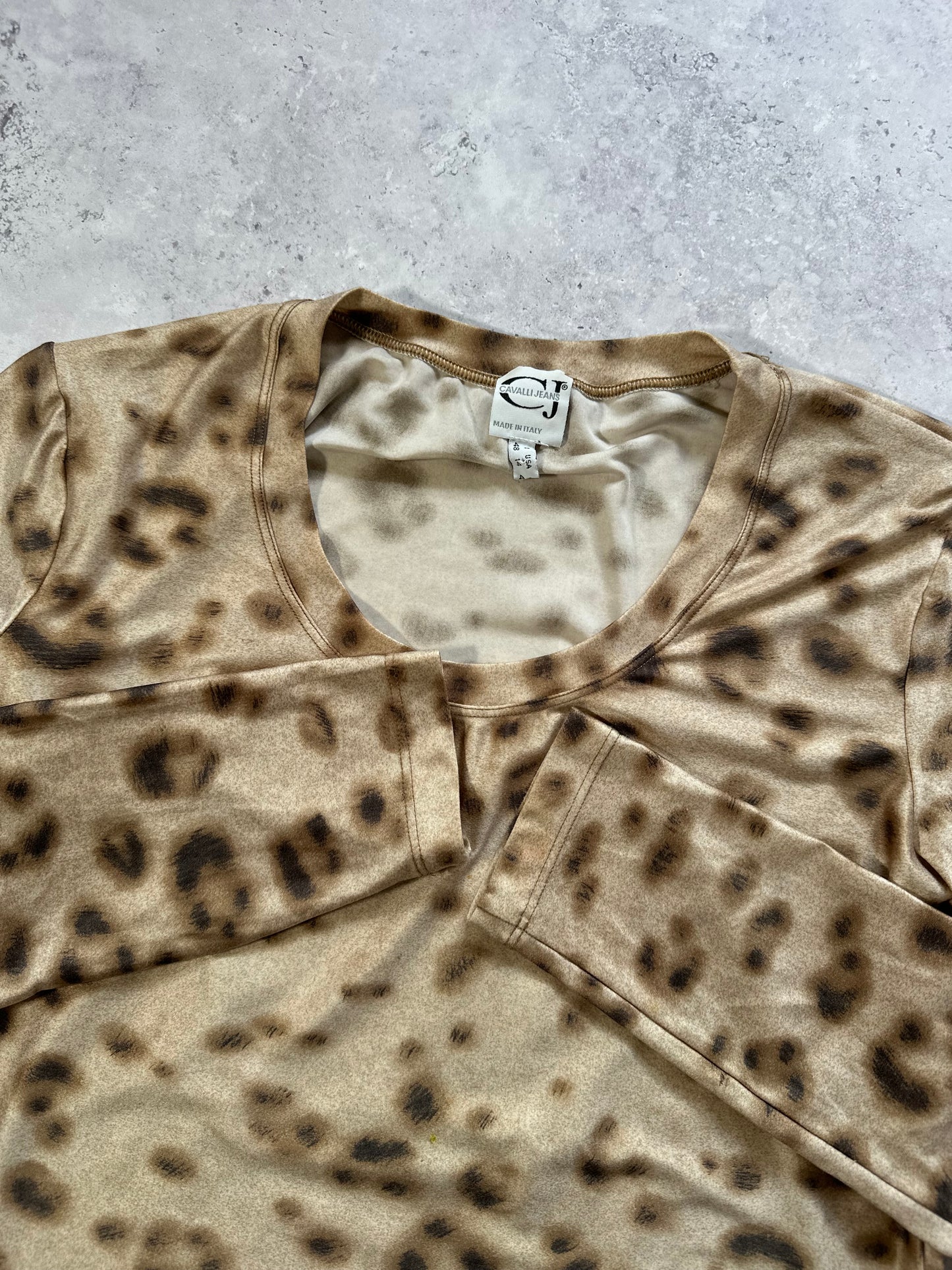 Roberto Cavalli 2000s Leopard Print Stretch Longsleeve Tshirt (M)