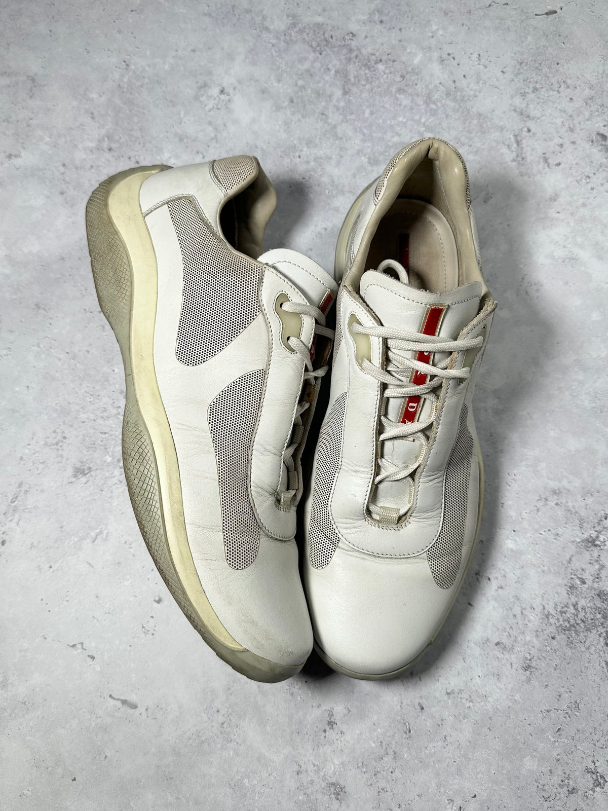 Prada Linea Rossa America’s Cup Sneakers in White & Cream (tagged UK9 fits UK10-11/EU 44-45/US 11-12)
