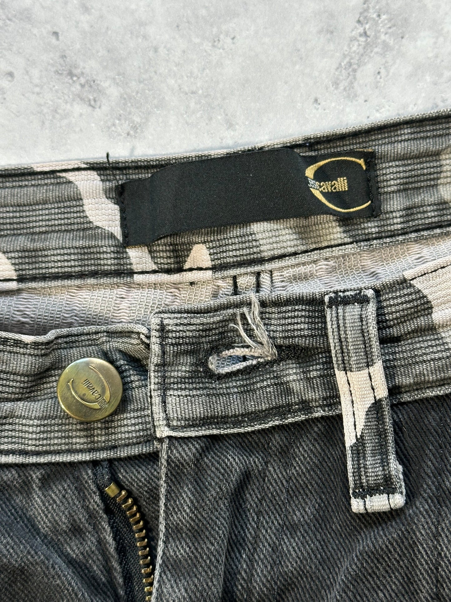 Roberto Cavalli 2005 Split Camo Flared Bootcut Jeans (W28 L30)