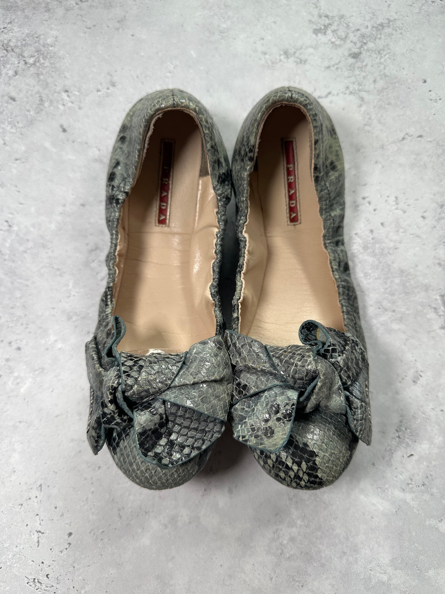 Prada Python Print Bow Ballet Flats (EU37.5)