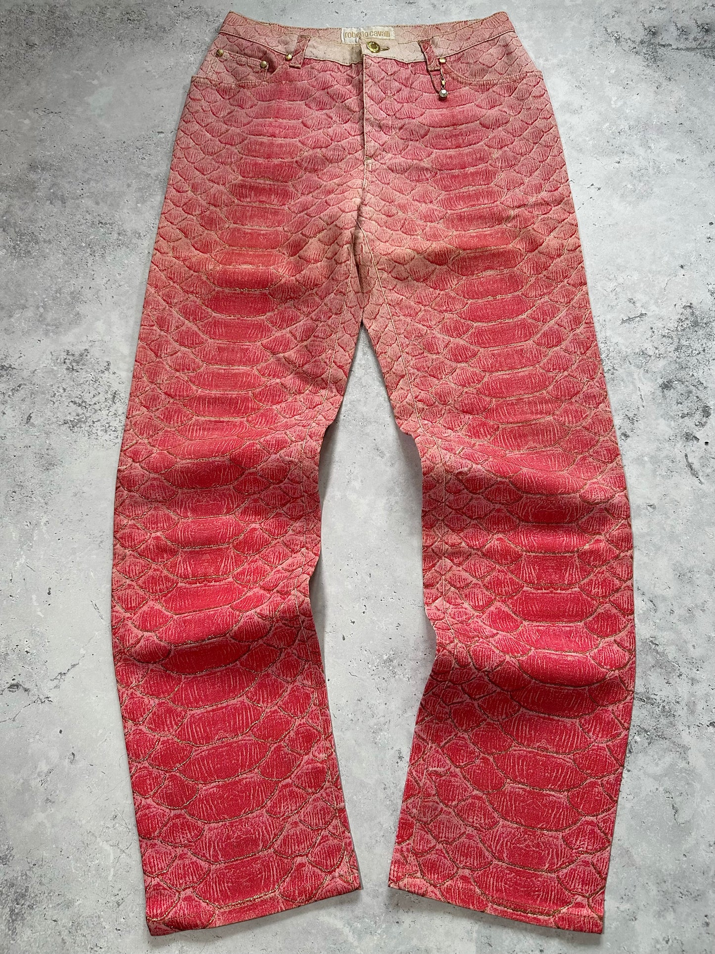 Roberto Cavalli S/S1999 Pink Python Glittered Swarovski Jeans (W29 L32)
