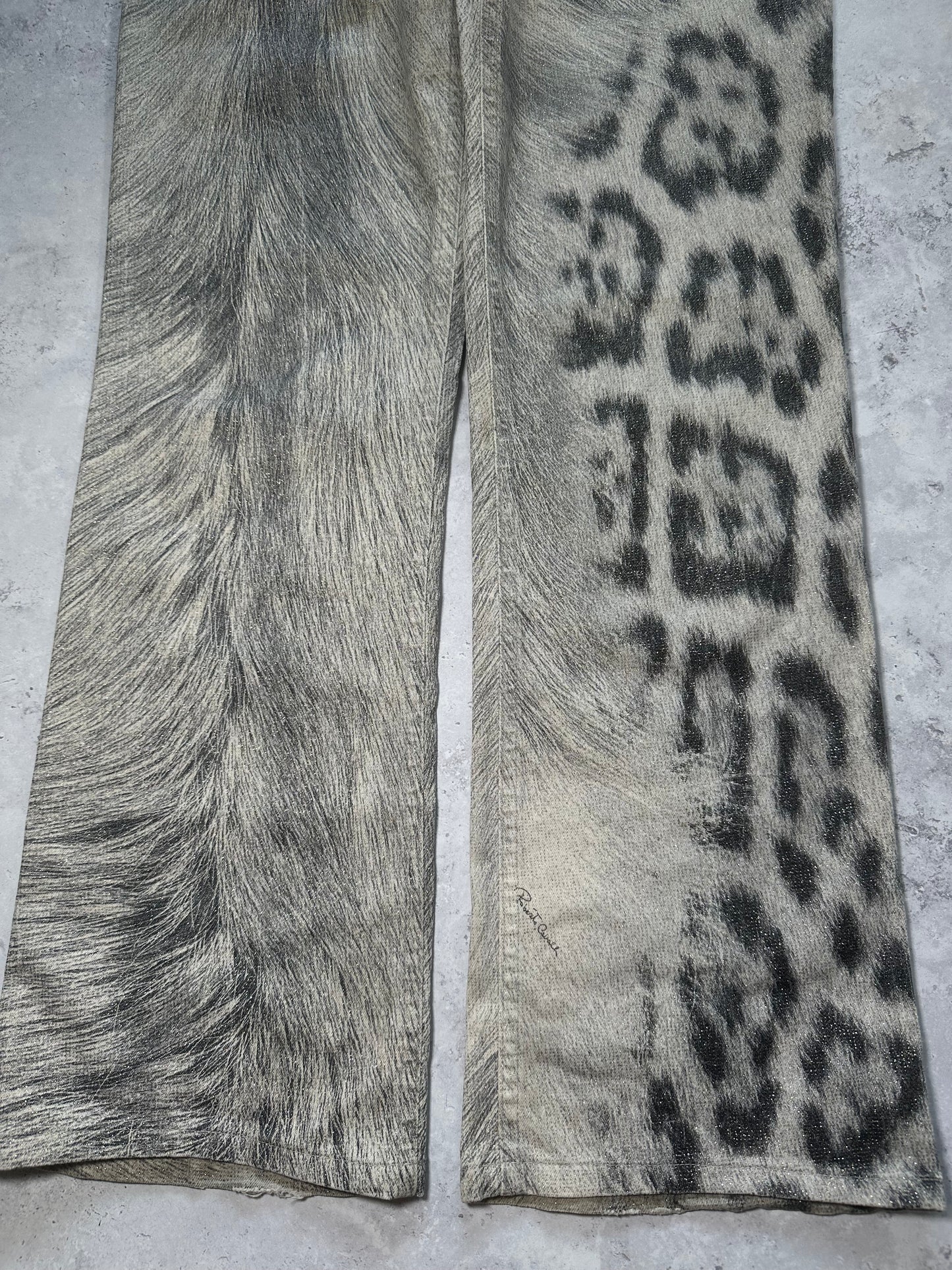 Roberto Cavalli FW2002 Leopard Print Fur Effect Trousers