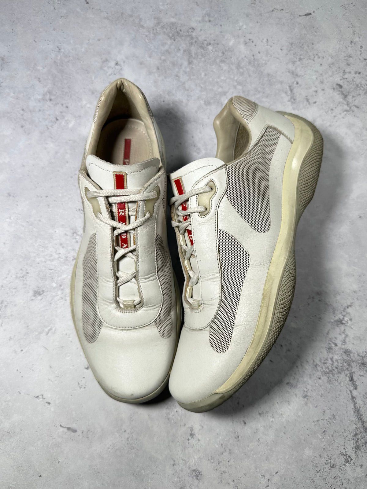 Prada Linea Rossa America’s Cup Sneakers in White & Cream (tagged UK9 fits UK10-11/EU 44-45/US 11-12)