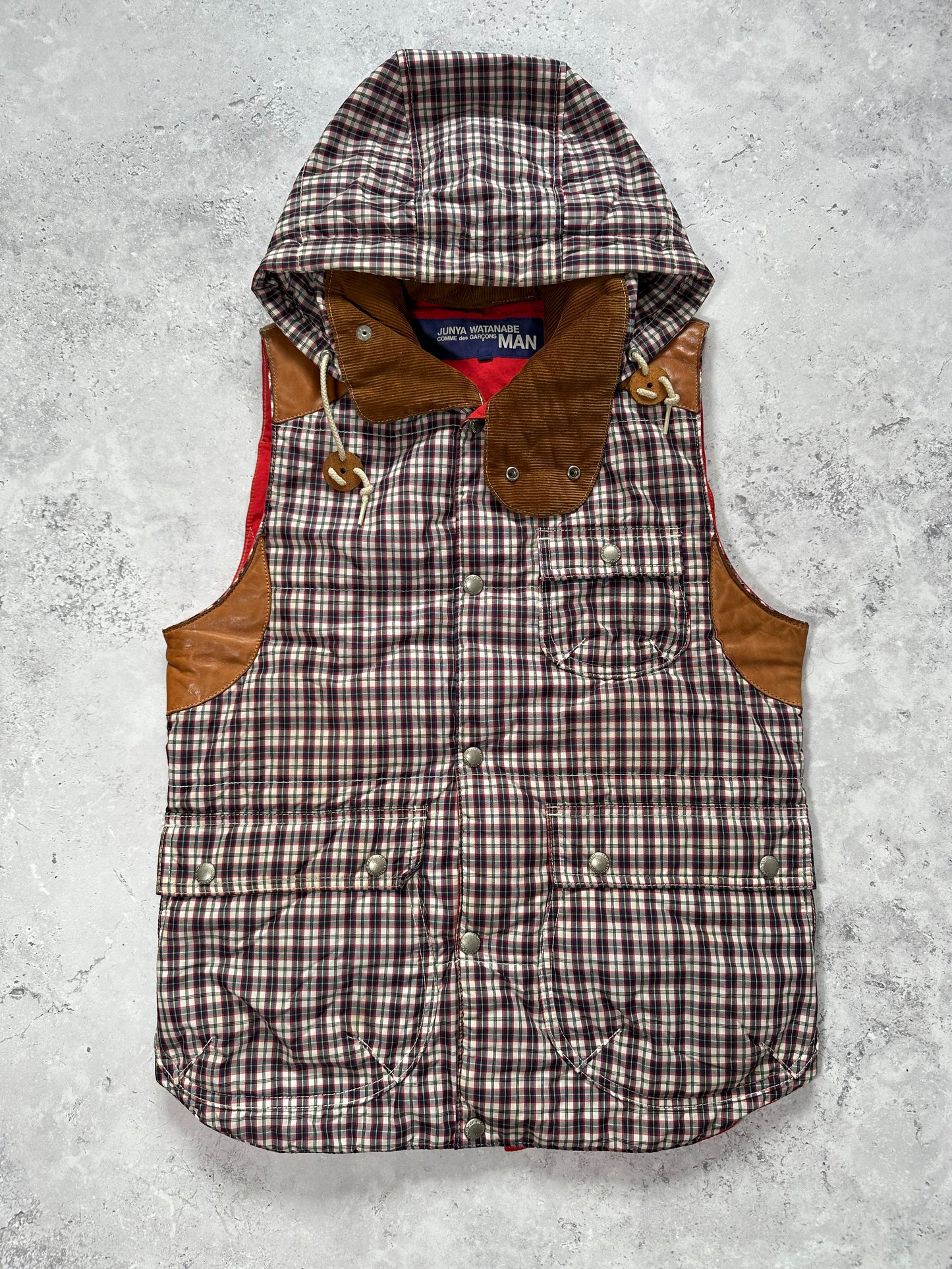 Junya Watanabe MAN Comme des Garçons 2009 Plaid Reversible Hooded Vest (XS-S)