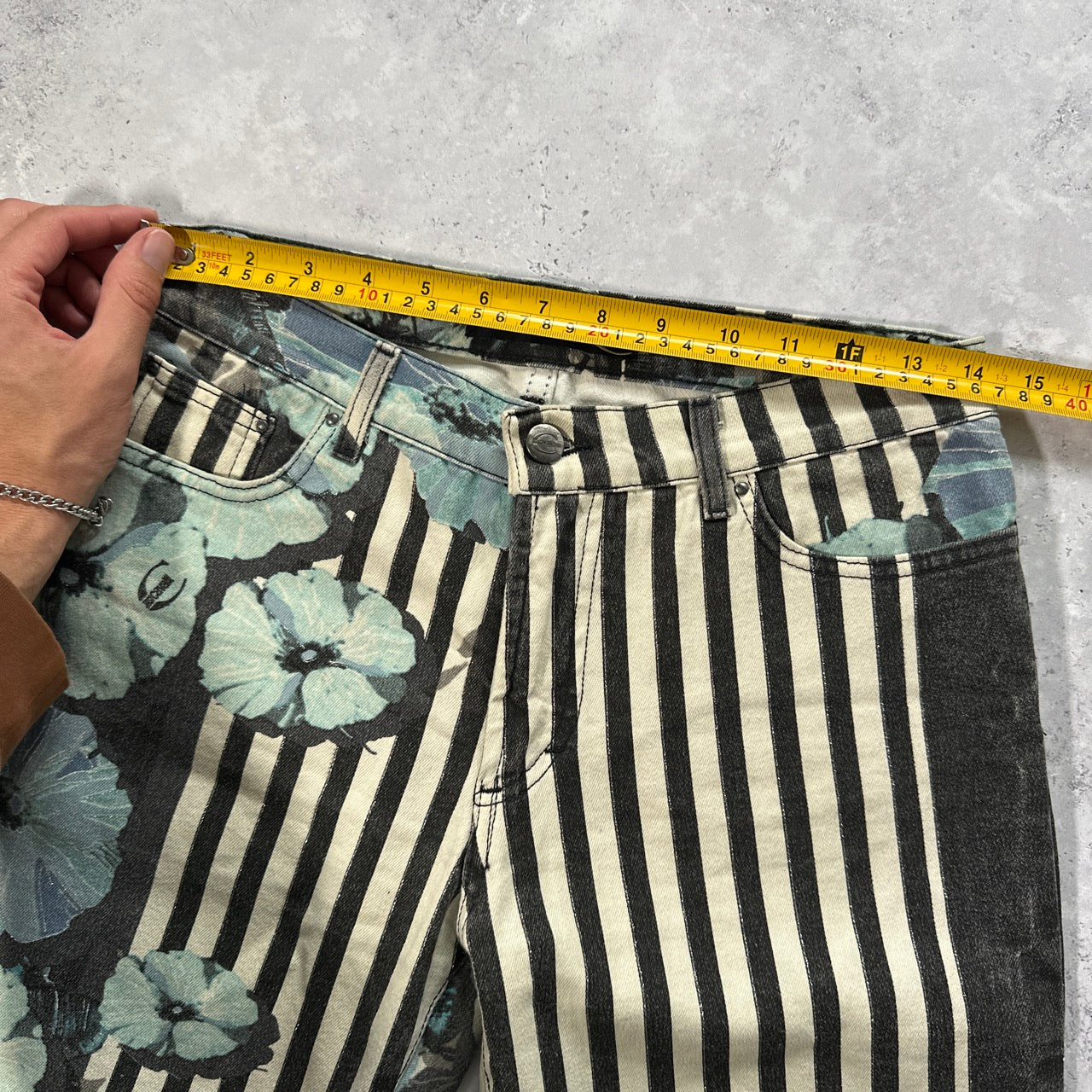 Roberto Cavalli 2005 Striped Floral Flared Jeans