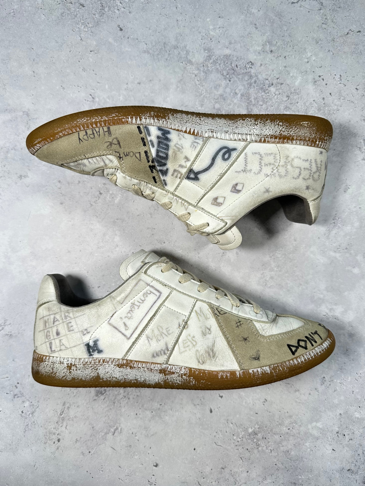 Maison Margiela 2020 Vintage Graffiti GAT Low Sneakers (EU41 / UK7 / US8, Insole Measures 27cm)