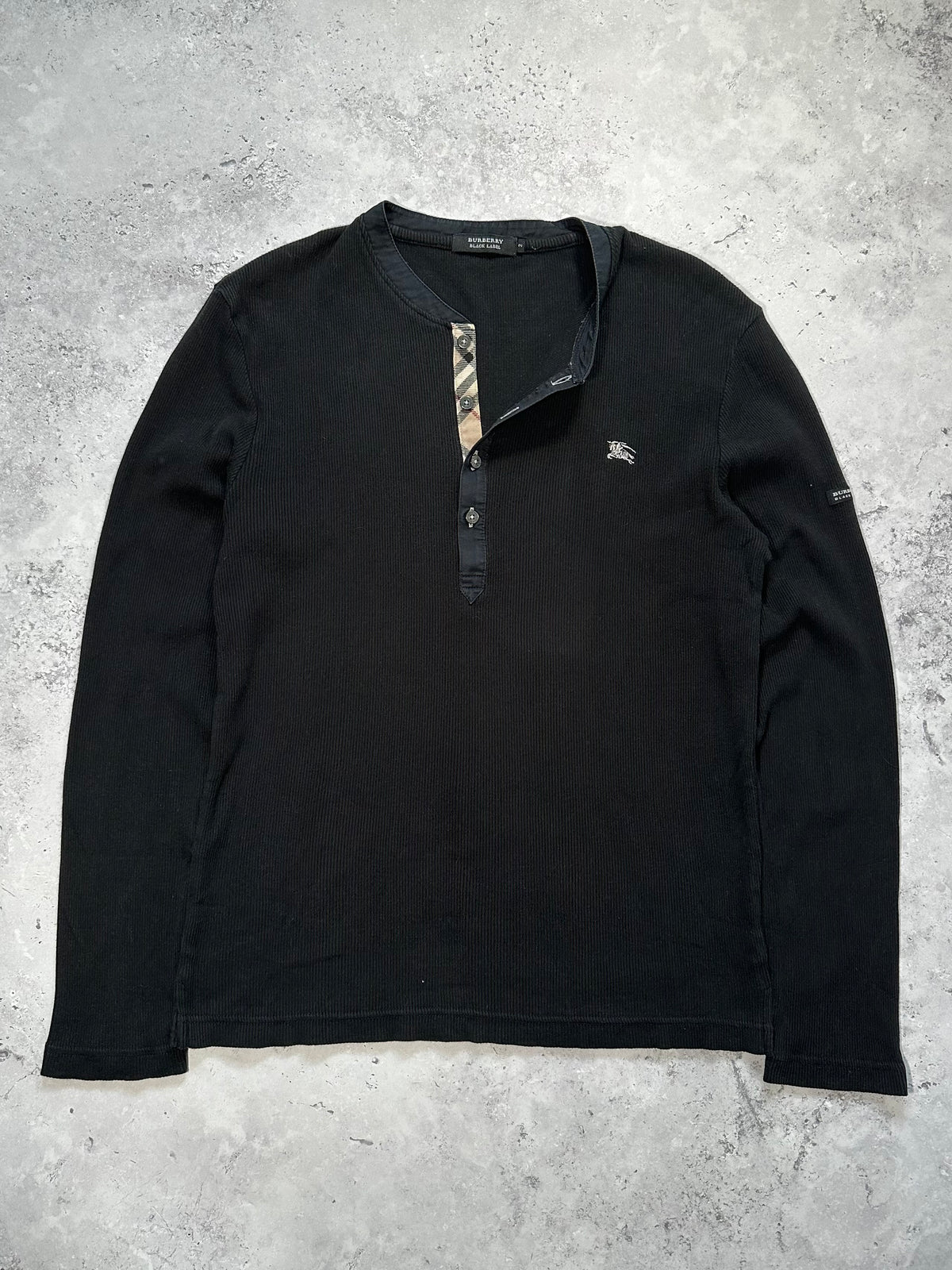 Burberry Black Label 2009 Ribbed Cotton Longsleeve Henley T-shirt (S)