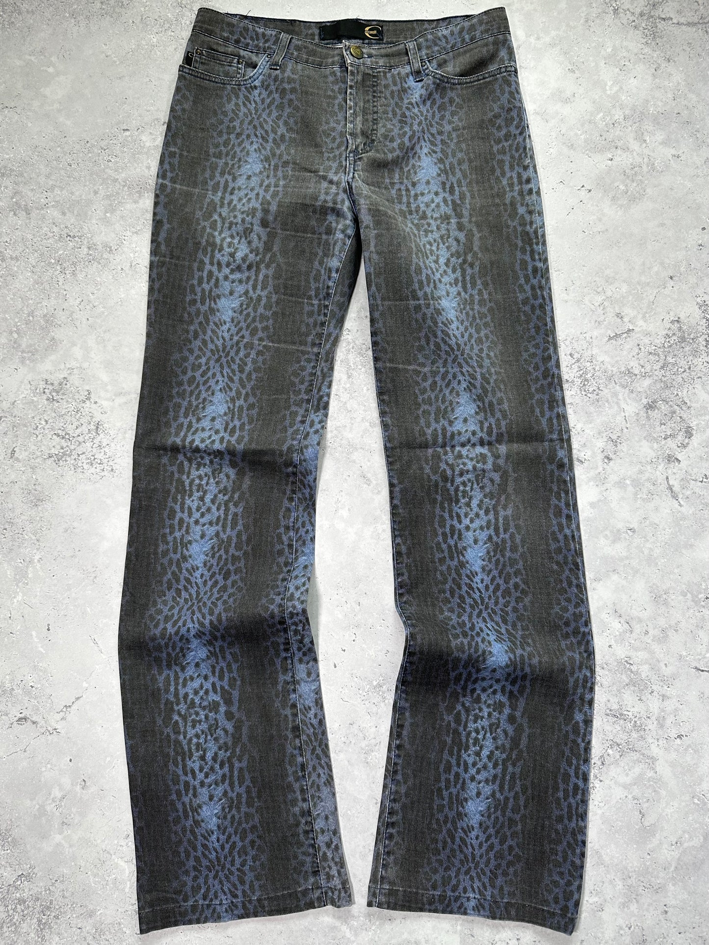 Roberto Cavalli 2003 Animal Print Straight Leg Jeans