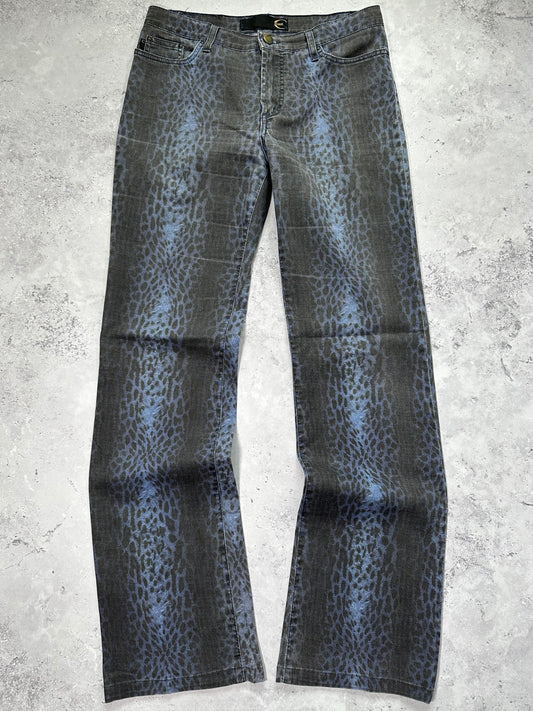 Roberto Cavalli 2003 Animal Print Straight Leg Jeans