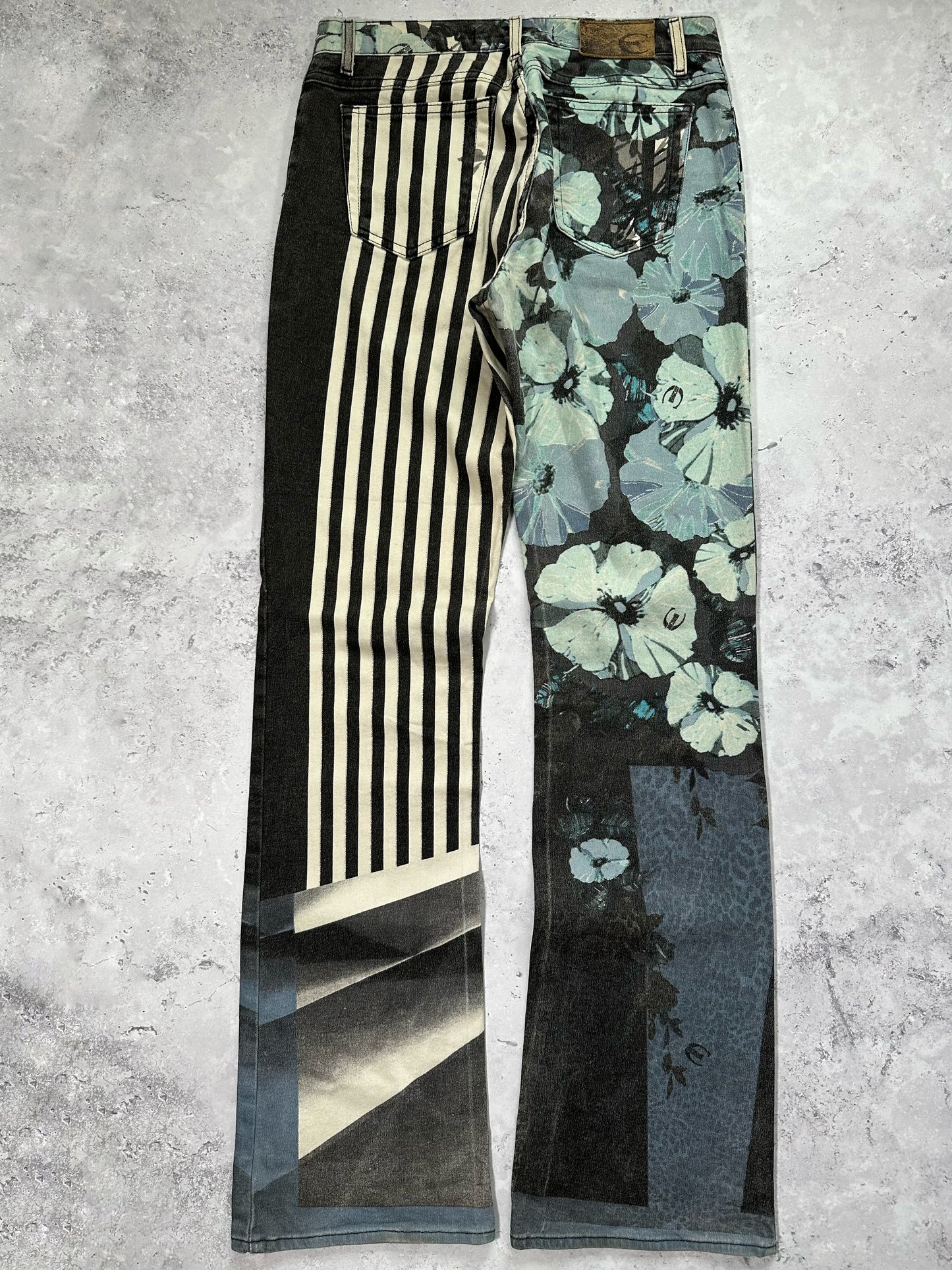 Roberto Cavalli 2005 Striped Floral Flared Jeans