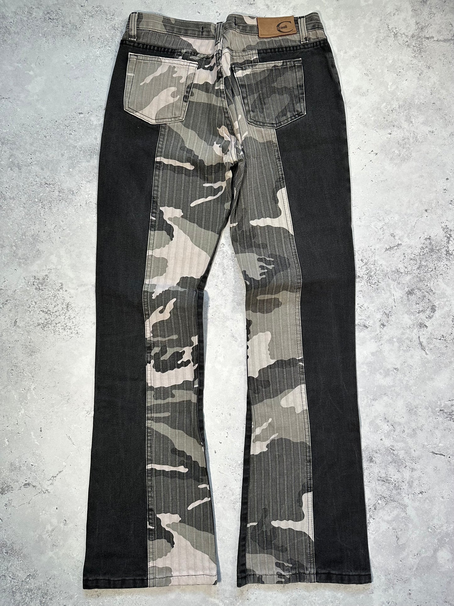 Roberto Cavalli 2005 Split Camo Flared Bootcut Jeans (W28 L30)