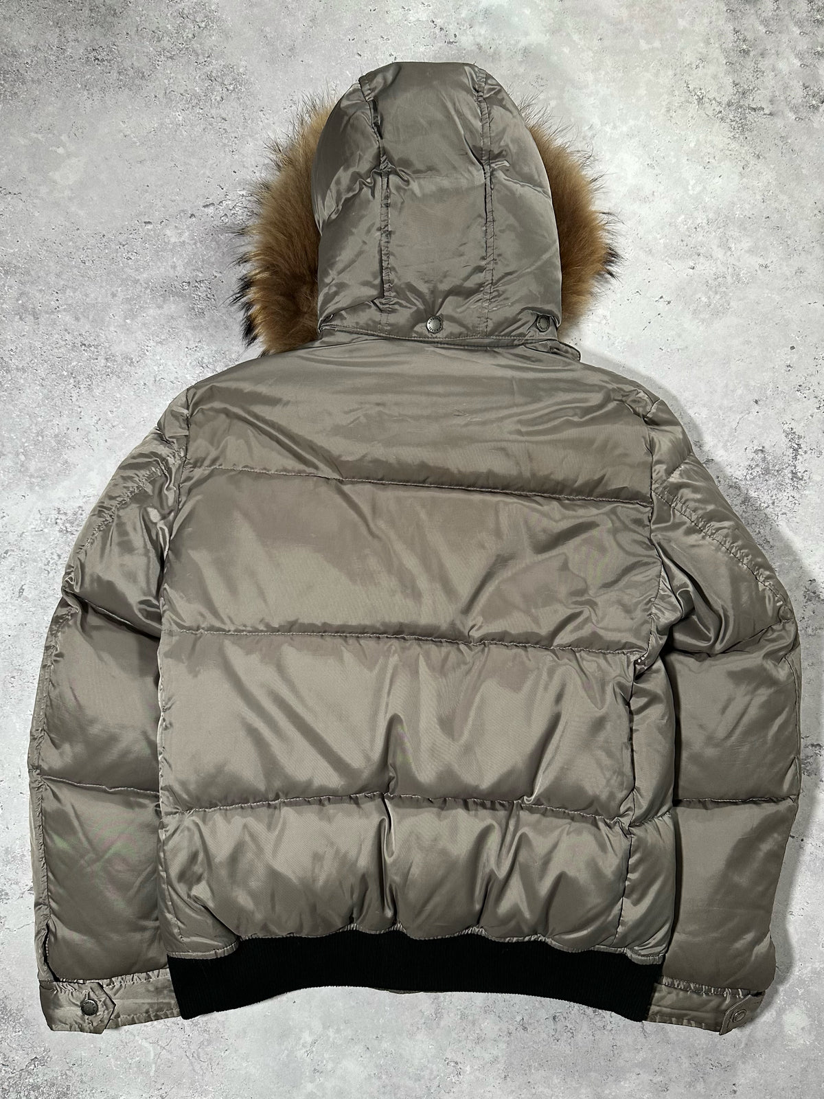 Burberry Black Label 2007 Fur Hood Puffer Jacket in Silver (M)