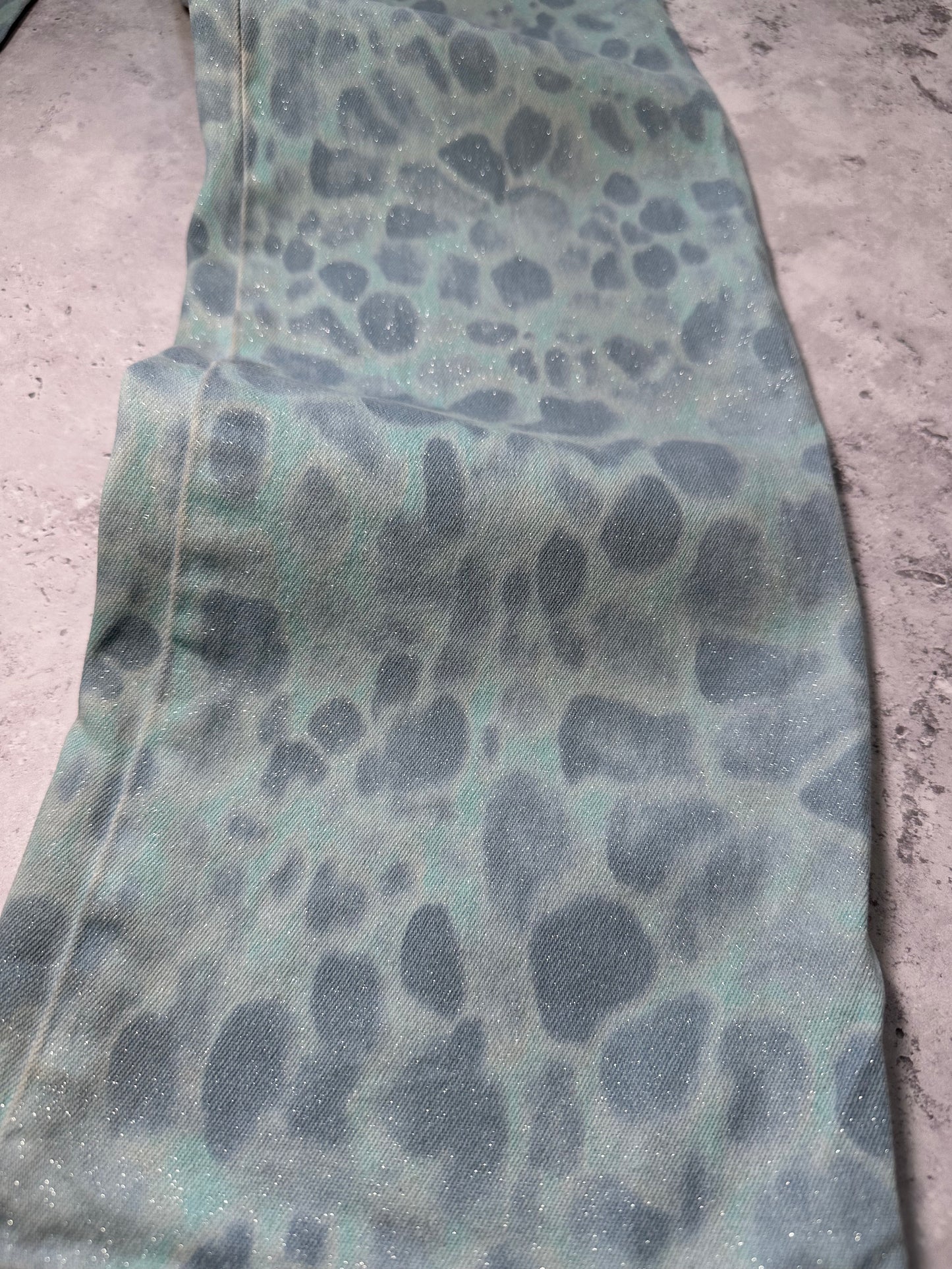 Roberto Cavalli Aqua Python Print Glitter Jeans (Waist 28”)