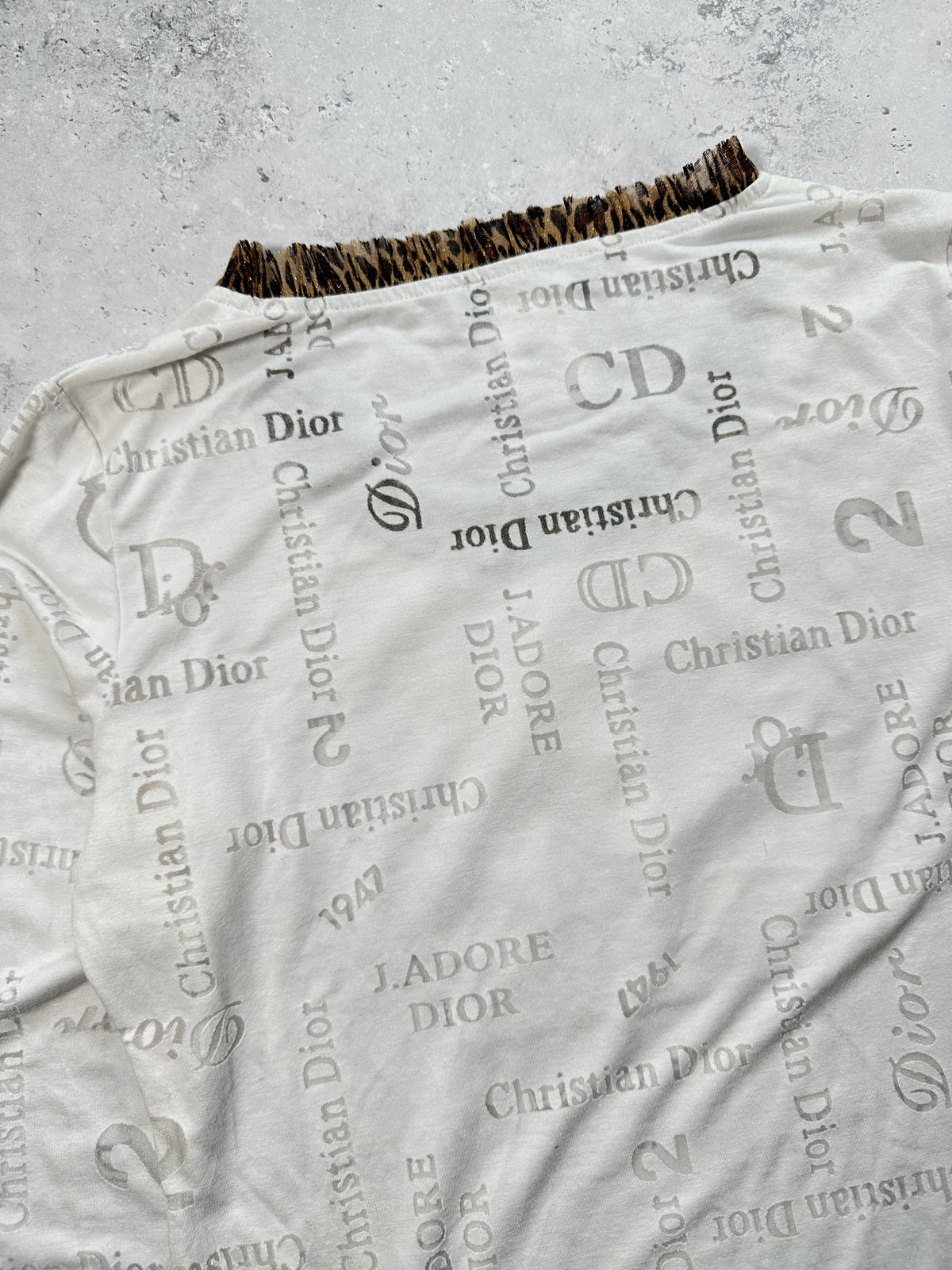 Christian Dior 2002 Multi Logo Monogram Leopard Print Longsleeve Tshirt by John Galliano