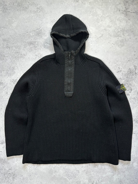 Stone Island AW2007 Ribbed Soft Wool Quarter Zip Hoodie (M)