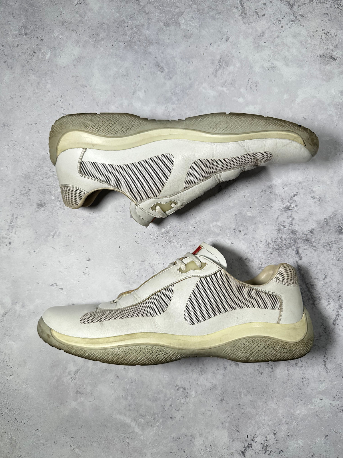 Prada Linea Rossa America’s Cup Sneakers in White & Cream (tagged UK9 fits UK10-11/EU 44-45/US 11-12)