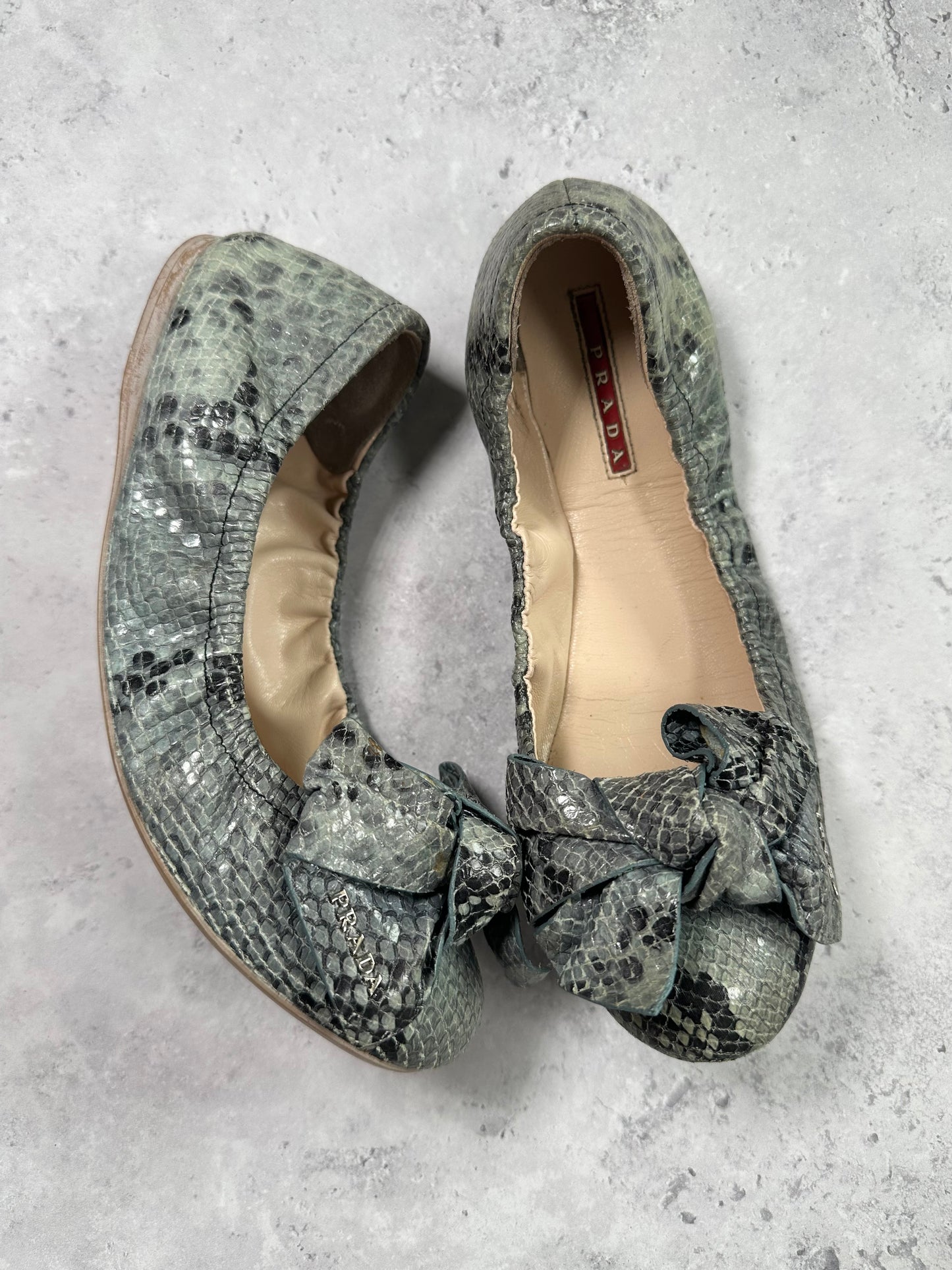 Prada Python Print Bow Ballet Flats (EU37.5)