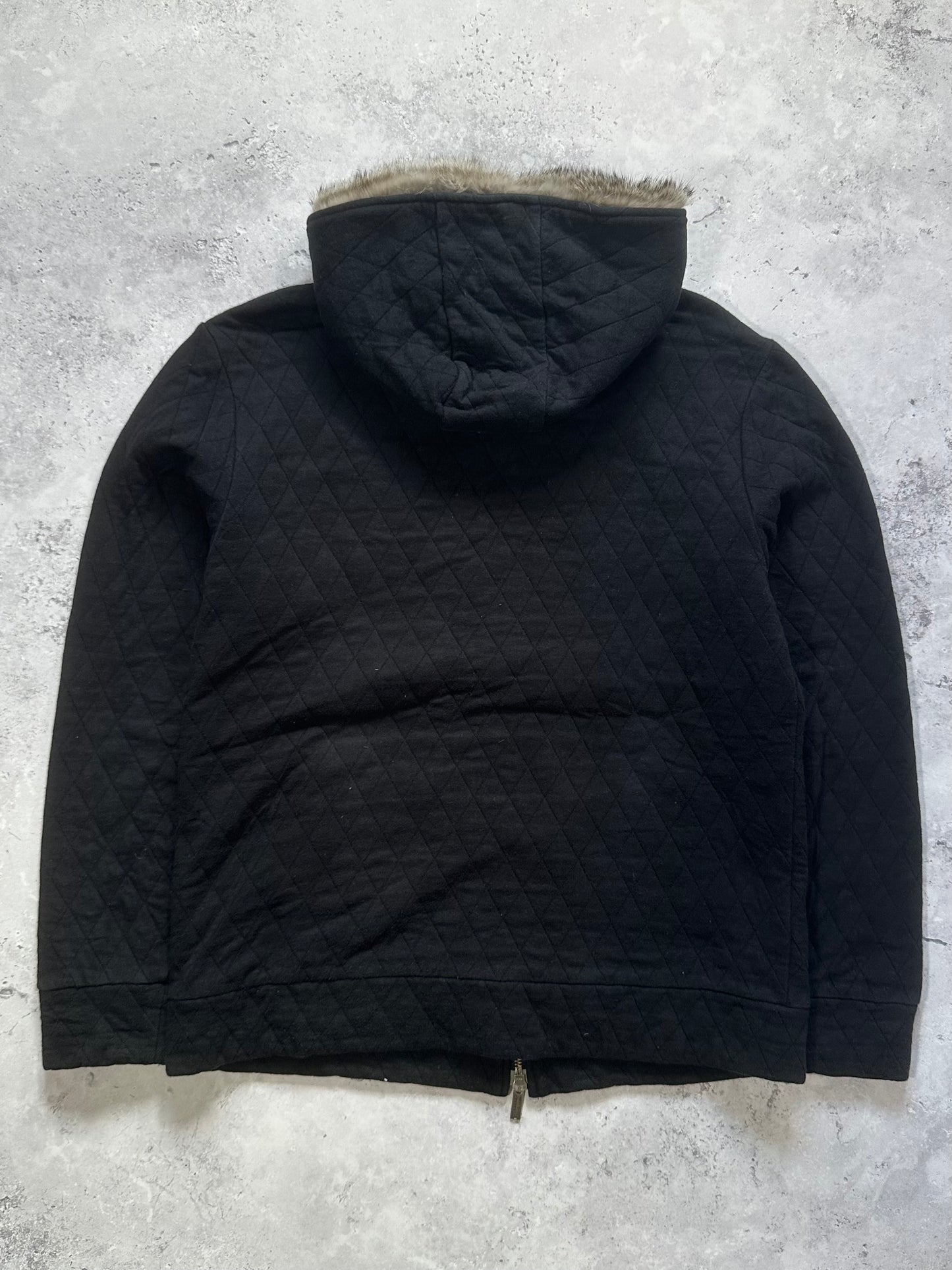Burberry Black Label 2007 Diamond Stitch Fur Hood Zip Hoodie (M)