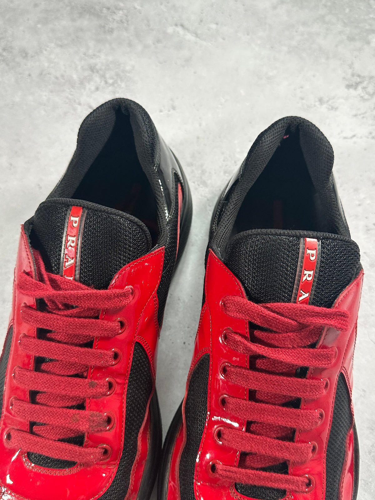 Prada America’s Cup 2022 Patent Leather Sneakers in Red & Black (UK11.5/US12.5/EU46)