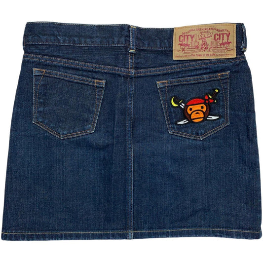 Bape Pirate Store Embroidered Denim Skirt