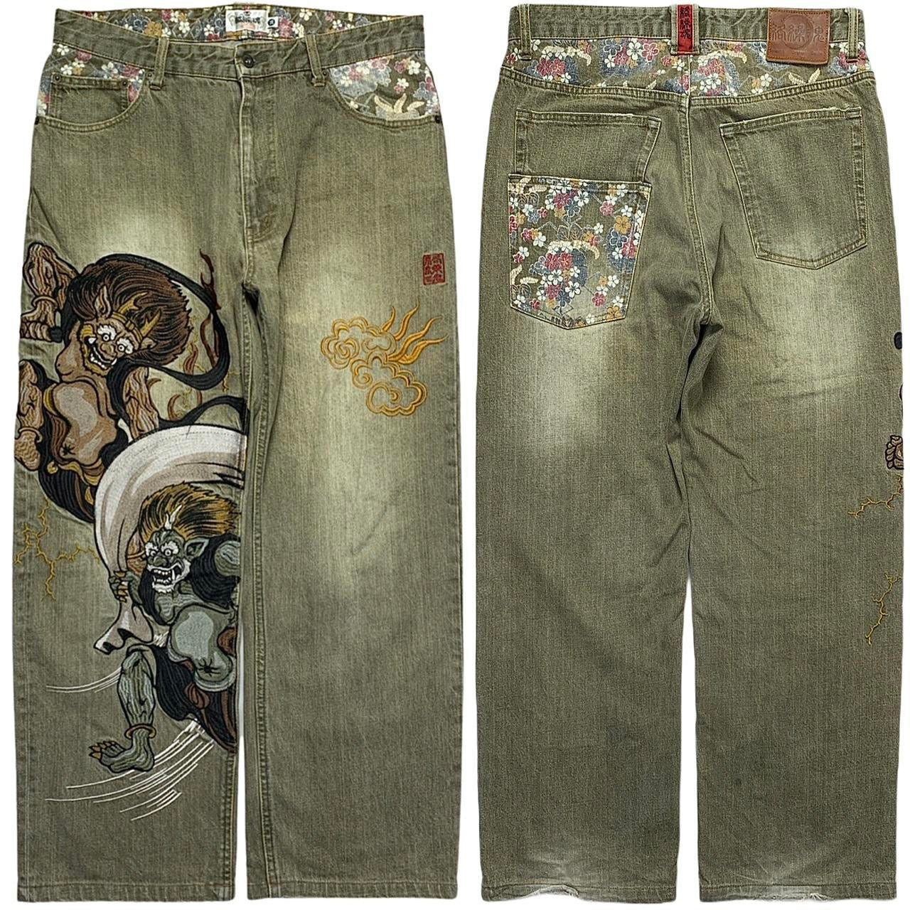 Karakuri Tamashi Japanese Embroidered Denim Jeans