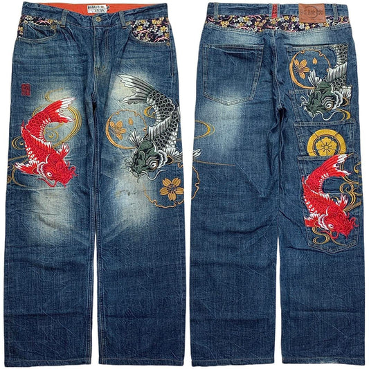 Karakuri Tamashi Japanese Embroidered Denim Jeans