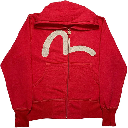 Evisu Embroidered Gull Zip Hoodie in Red