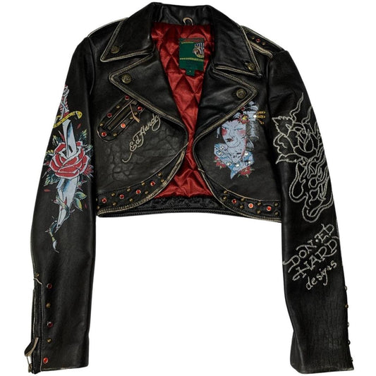 Ed Hardy Leather Studded Riders Jacket