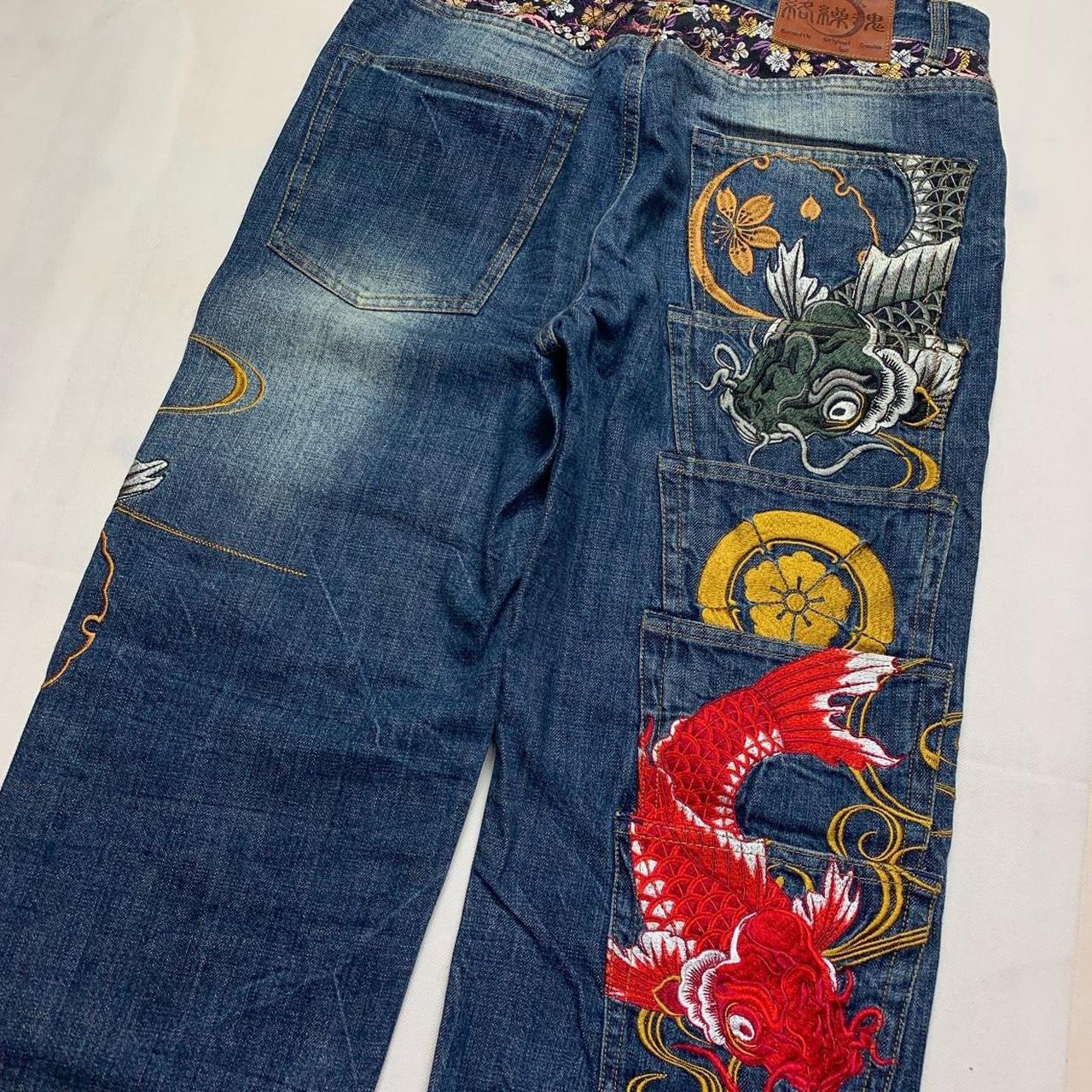 Karakuri Tamashi Japanese Embroidered Denim Jeans