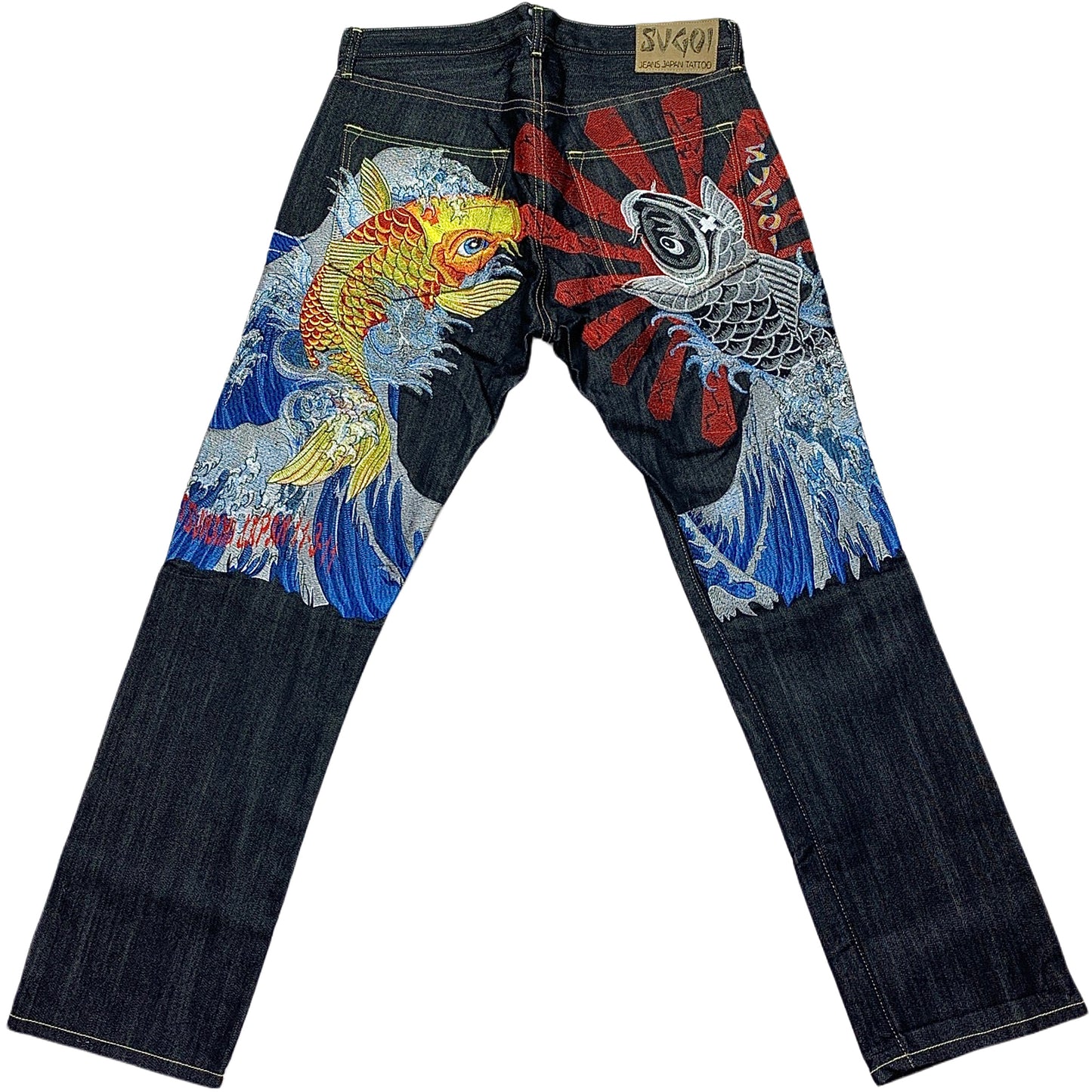 Sugoi Embroidered Koi Fish & Waves Japanese Denim Jeans