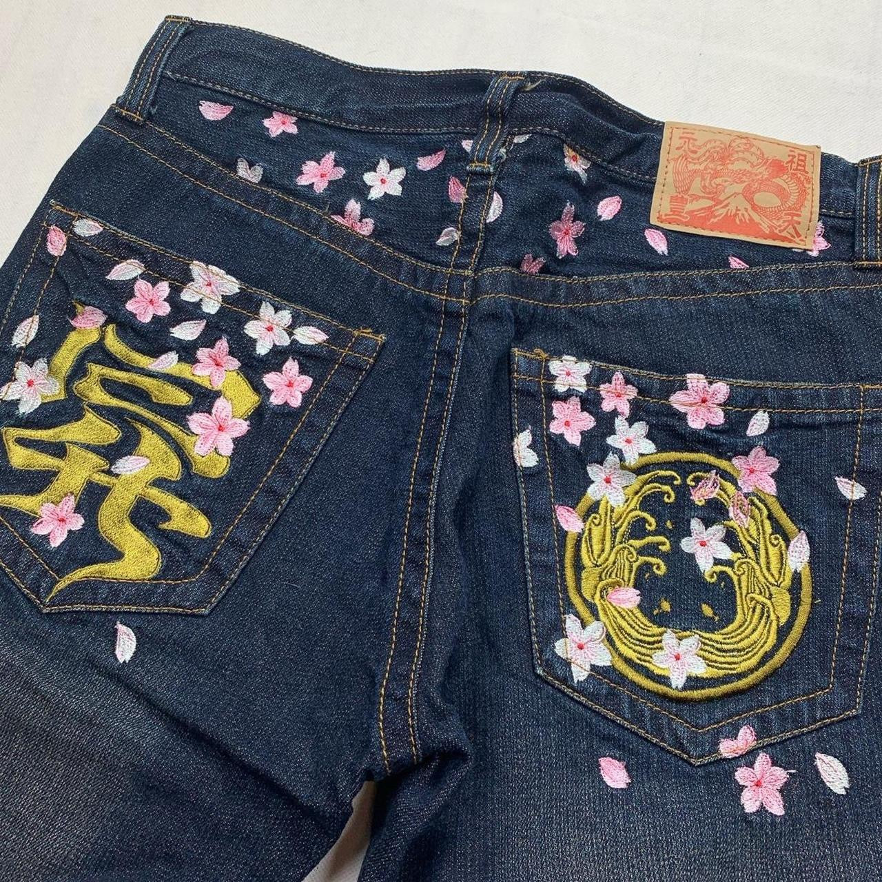 Japanese Embroidered Floral Denim Jeans