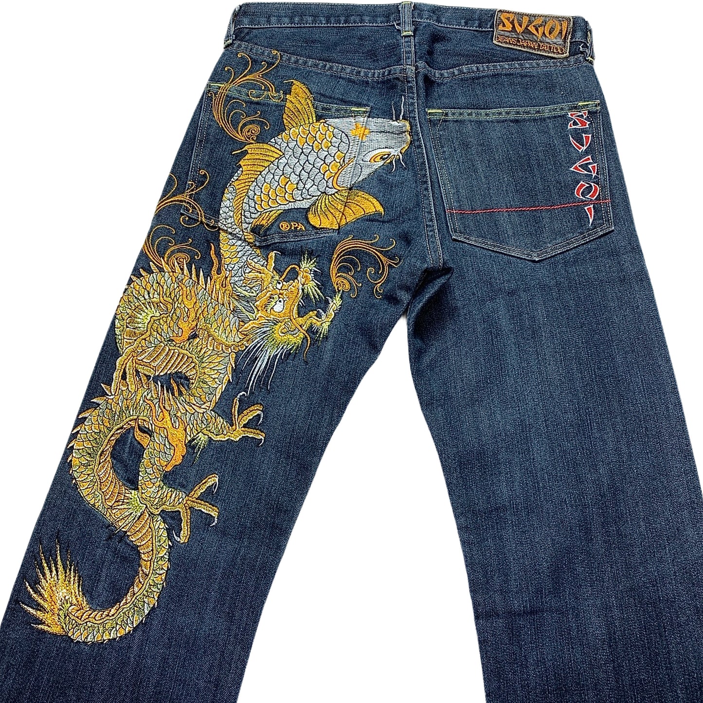 Sugoi Embroidered Koi Fish & Dragon Japanese Denim Jeans