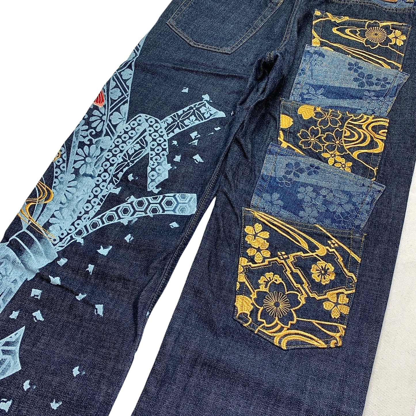 Karakuri Tamashi Japanese Embroidered Multipocket Denim Jeans