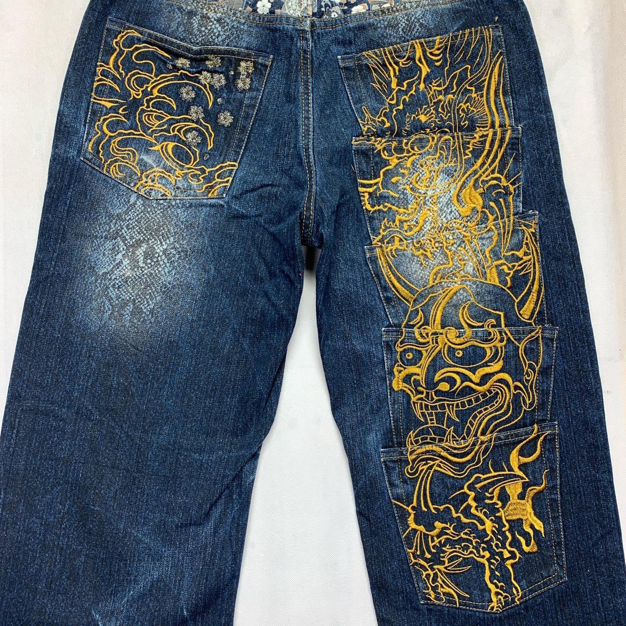 Karakuri Tamashi Embroidered Multipocket Japanese Jeans