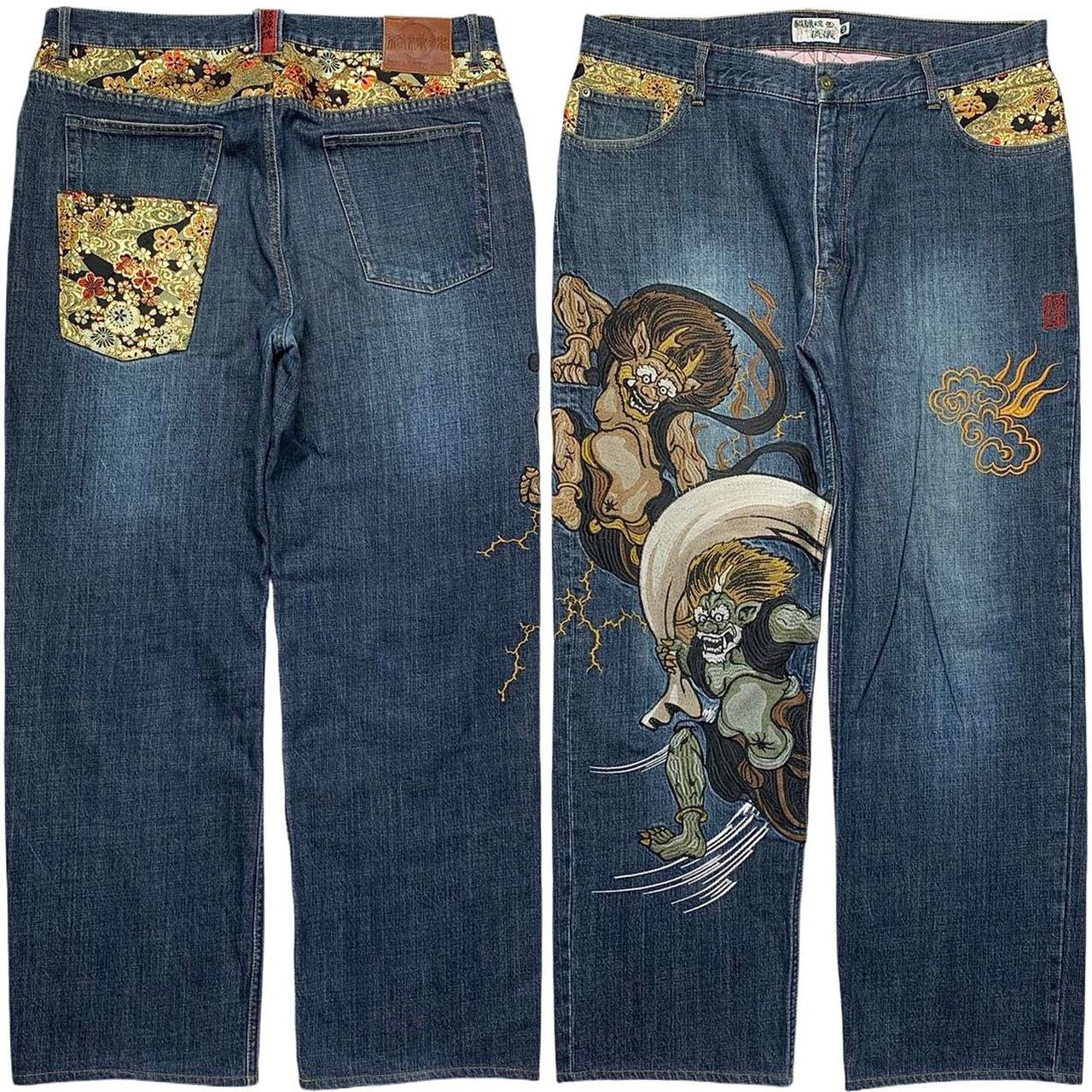 Karakuri Tamashi Japanese Embroidered Denim Jeans