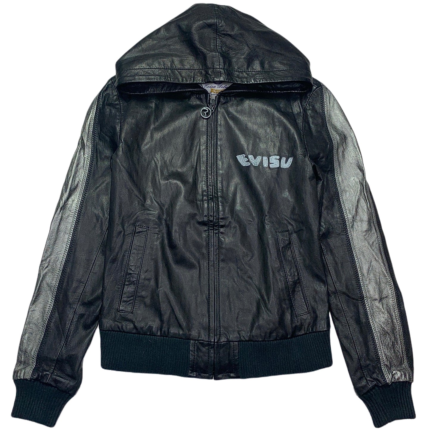 Evisu Daicock Spell Out Leather Hooded Jacket