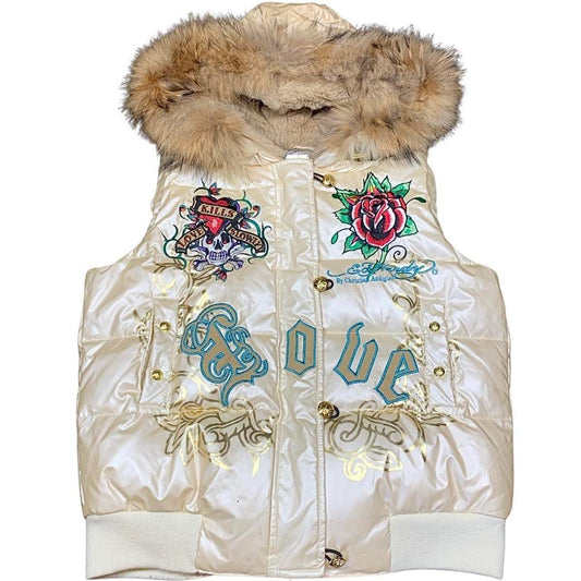 Ed Hardy Puffer Vest / Gilet with Fur Hoodie