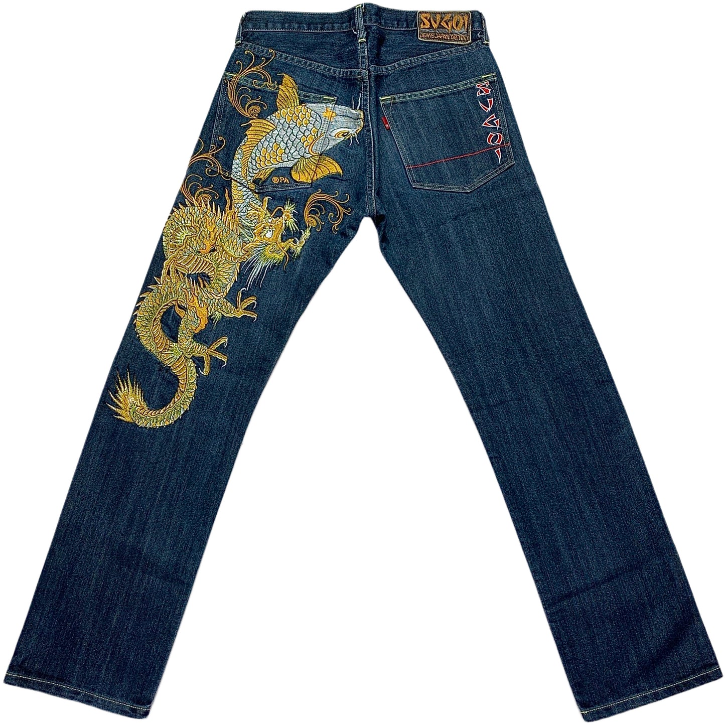 Sugoi Embroidered Koi Fish & Dragon Japanese Denim Jeans